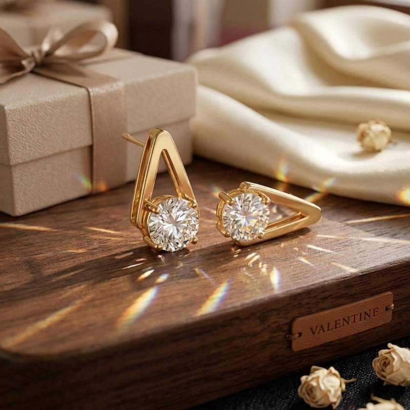 Gold-Plated Teardrop-Outline CZ Solitaire Stud Earrings | High-Brilliance Clear Stone