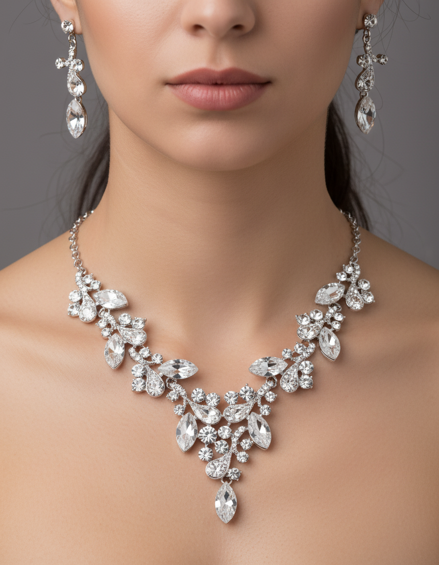 Celestial Bloom CZ Bridal Jewellery Set – Necklace & Earrings