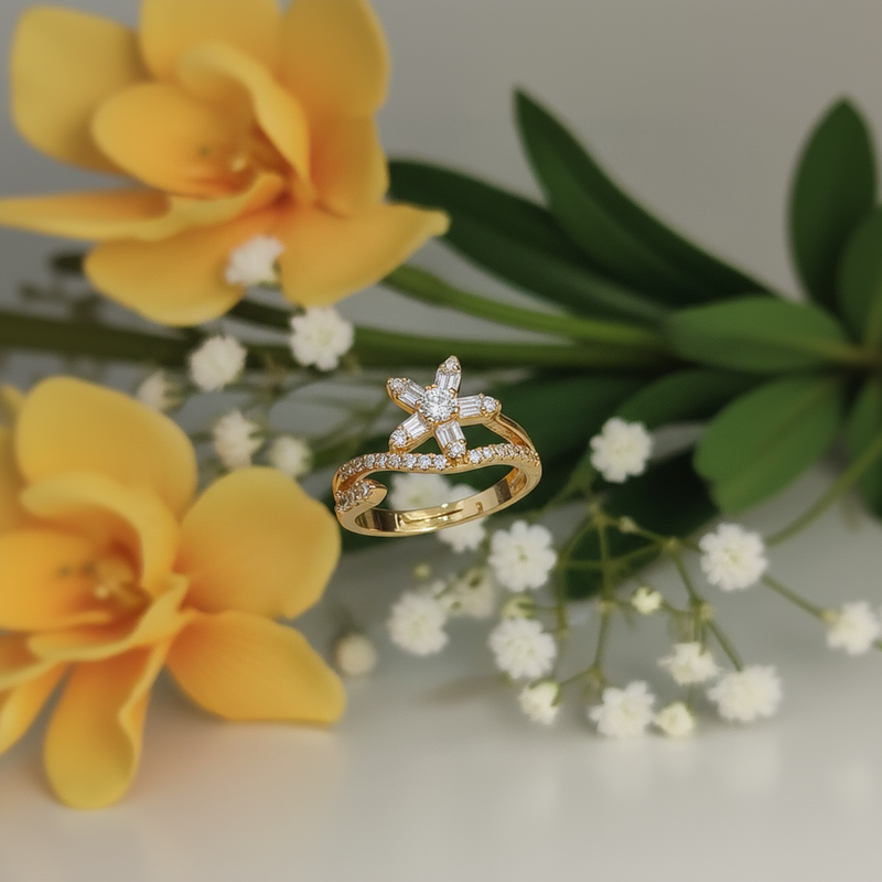 Celestial Blossom CZ Statement Ring