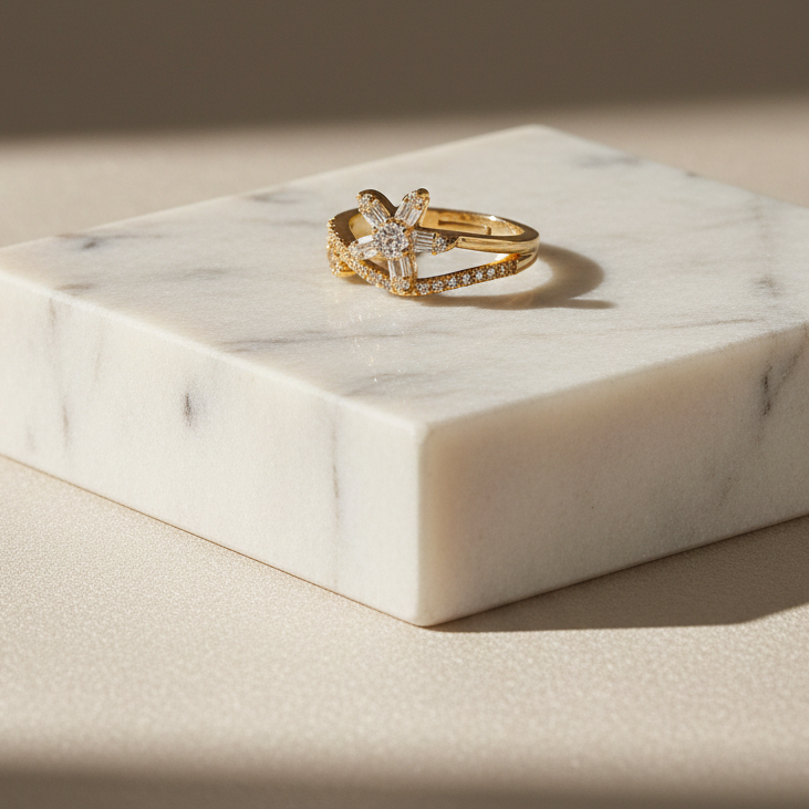 Celestial Blossom CZ Statement Ring
