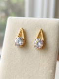 Gold-Plated Teardrop-Outline CZ Solitaire Stud Earrings | High-Brilliance Clear Stone