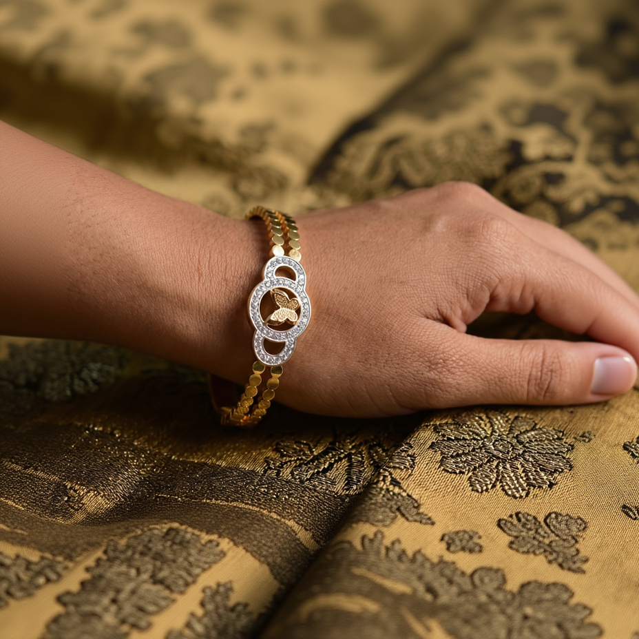 Two-Tone Gold & Silver Pave Crystal Butterfly Hinge Bangle Bracelet - Butterfly Garden Collection