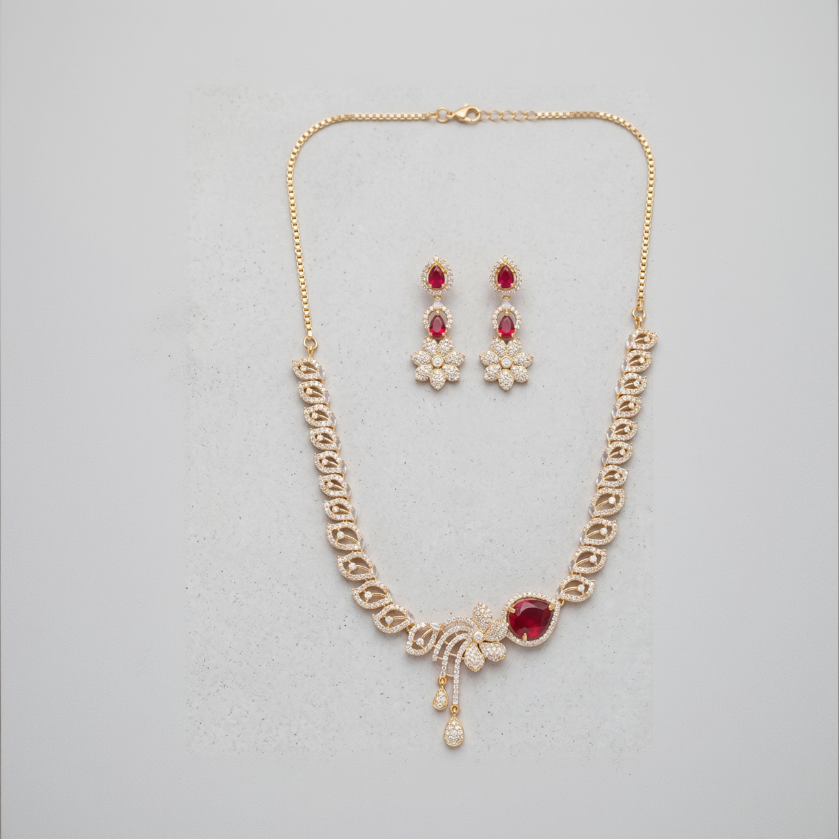 Empress Vine Gold-Plated Emerald & CZ Statement Necklace and Earring Set