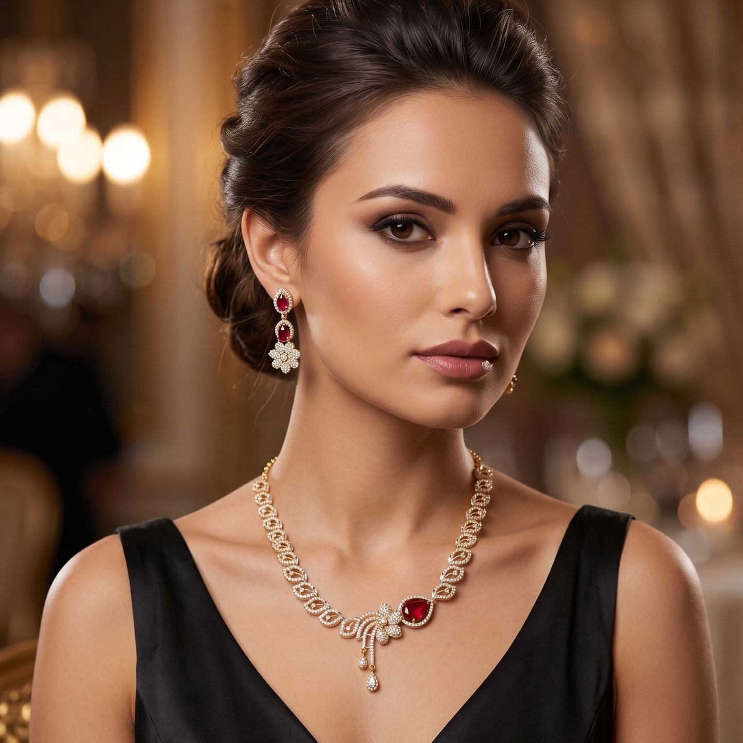 Empress Vine Gold-Plated Emerald & CZ Statement Necklace and Earring Set