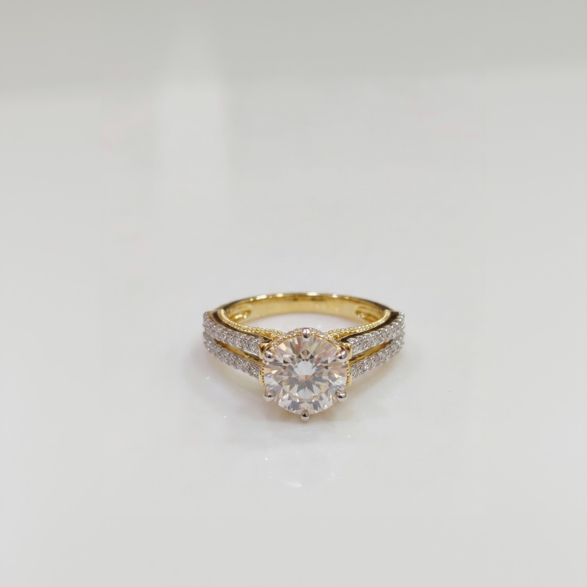 Moissanite Solitaire Ring in Yellow Gold colour