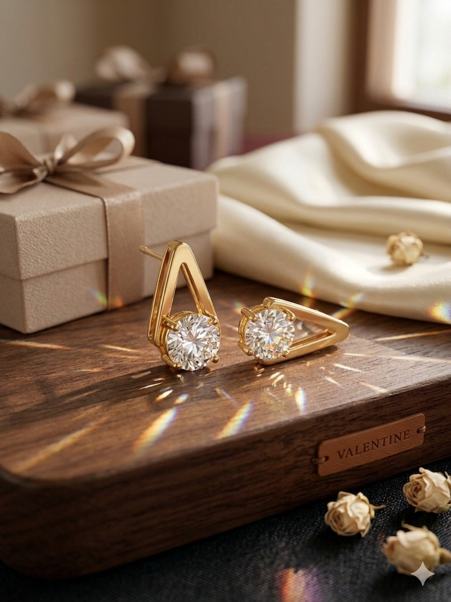 Gold-Plated Teardrop-Outline CZ Solitaire Stud Earrings | High-Brilliance Clear Stone