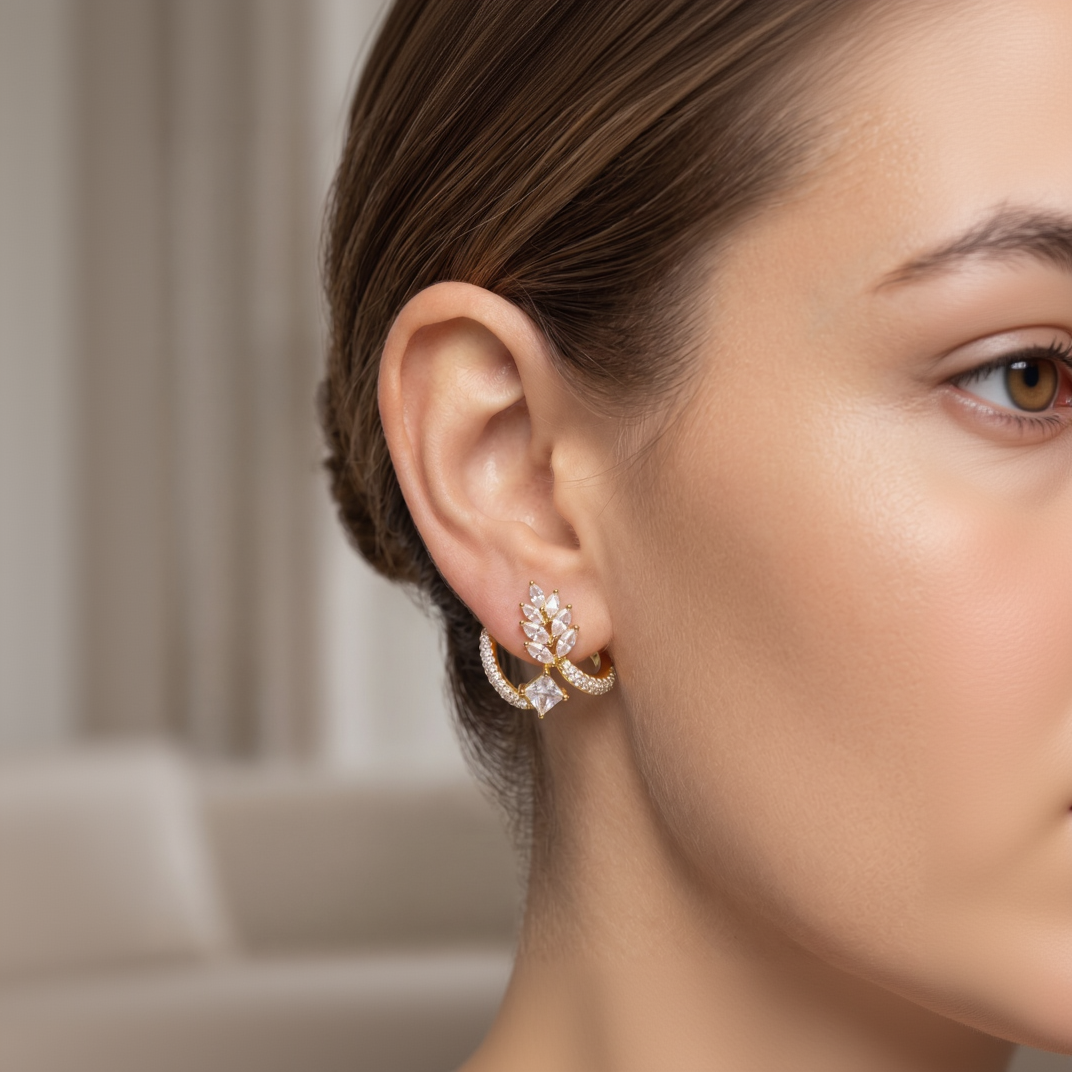 SwarnaSage Marquise and Princess Cut CZ Open-Frame Statement Stud Earring in Gold Plating