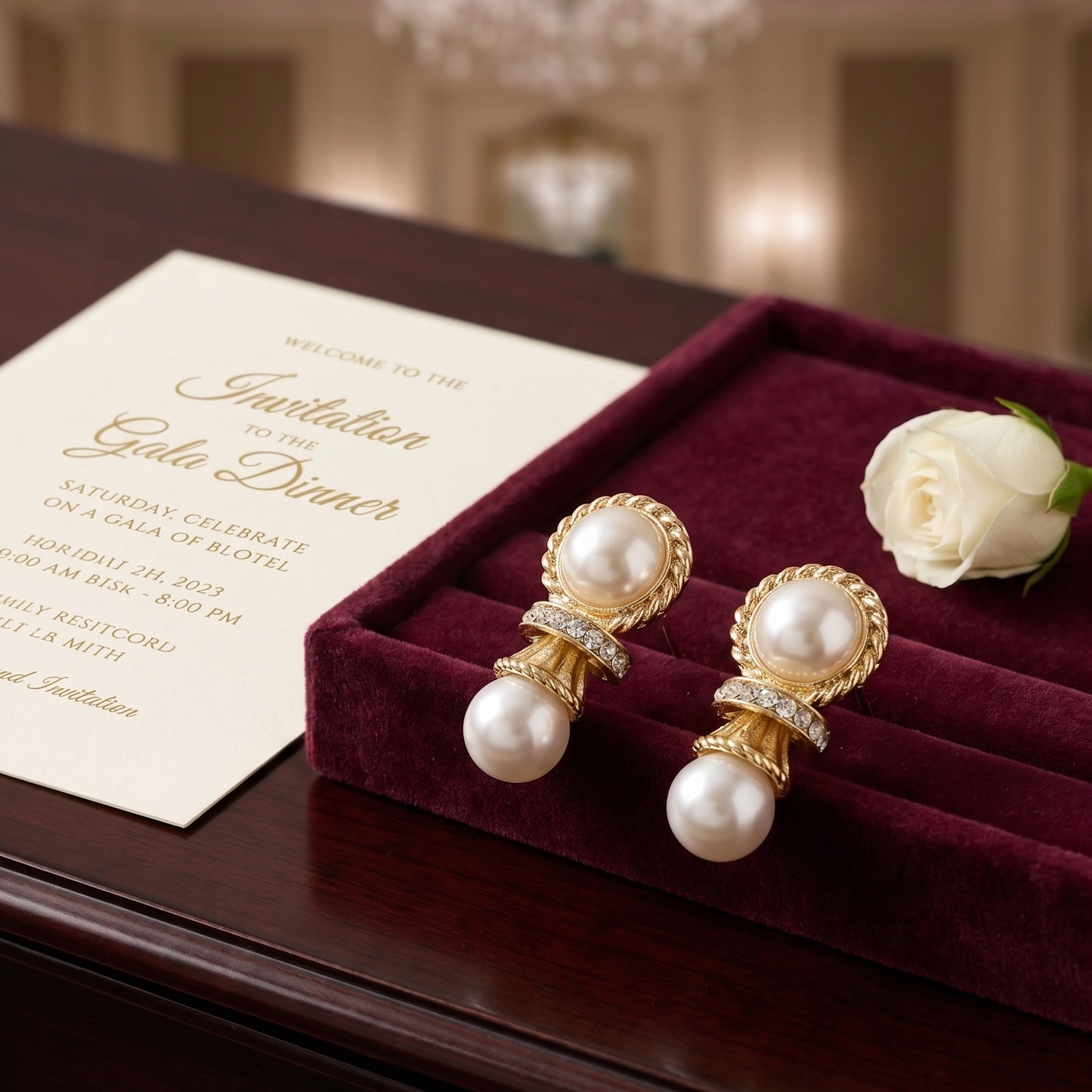 Elegant Double Pearl and Crystal Pave Gold-Tone Statement Stud Earrings - Vintage-Inspired Luxury Drop Earrings