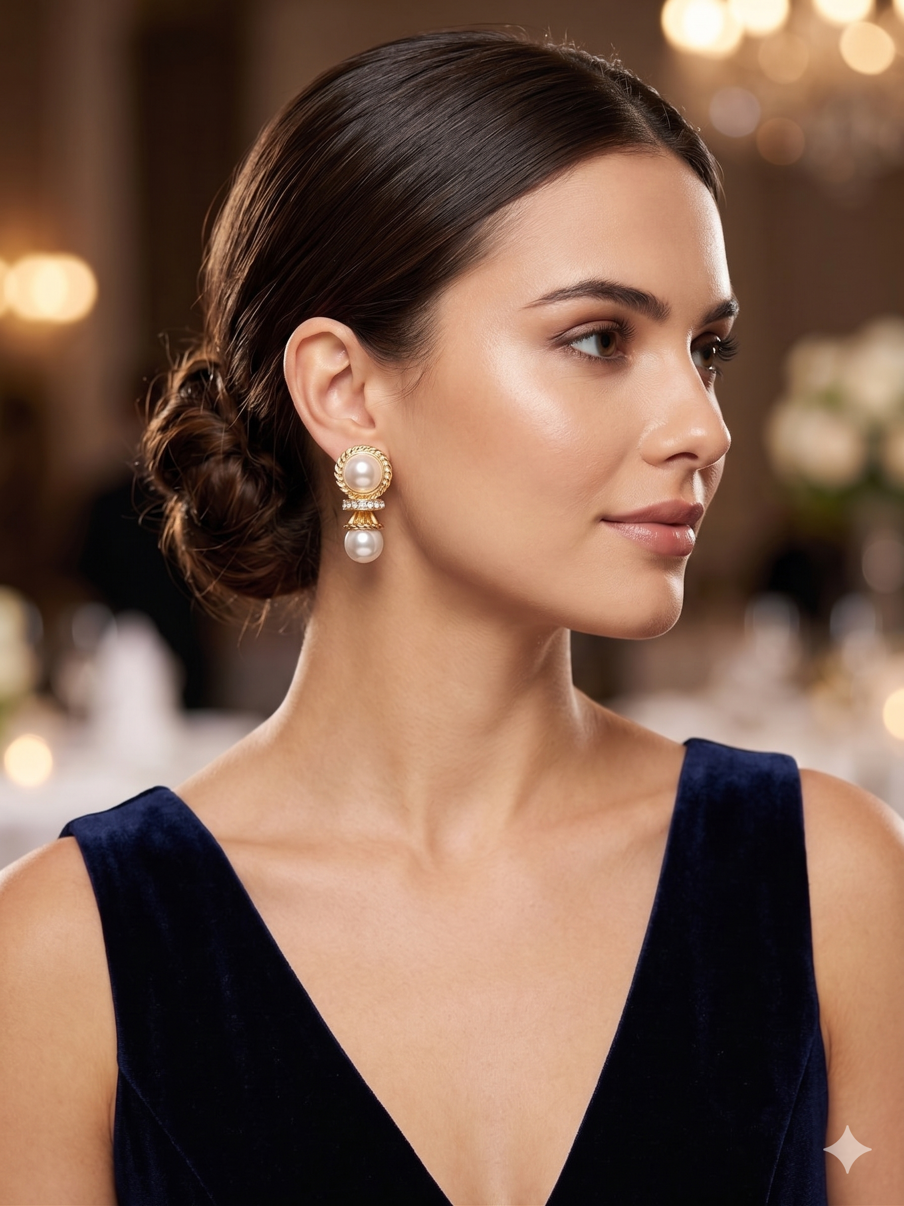 Elegant Double Pearl and Crystal Pavé Gold-Tone Statement Stud Earrings - Vintage-Inspired Luxury Drop Earrings