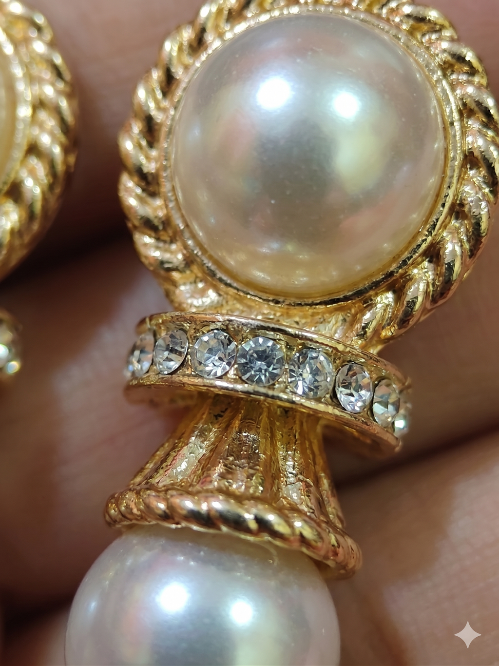 Elegant Double Pearl and Crystal Pavé Gold-Tone Statement Stud Earrings - Vintage-Inspired Luxury Drop Earrings