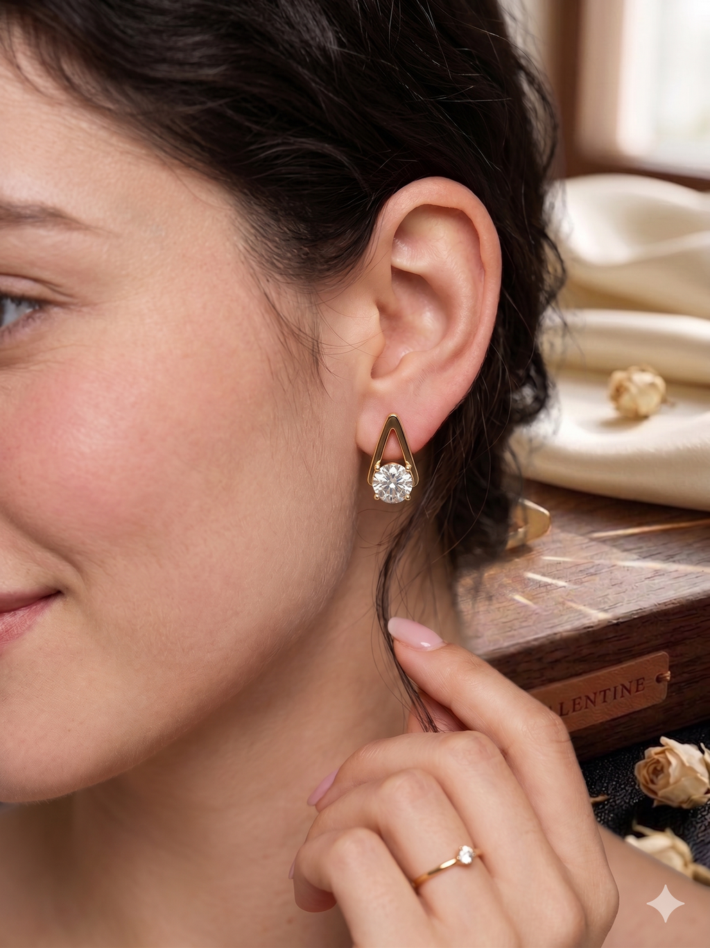 Gold-Plated Teardrop-Outline CZ Solitaire Stud Earrings | High-Brilliance Clear Stone