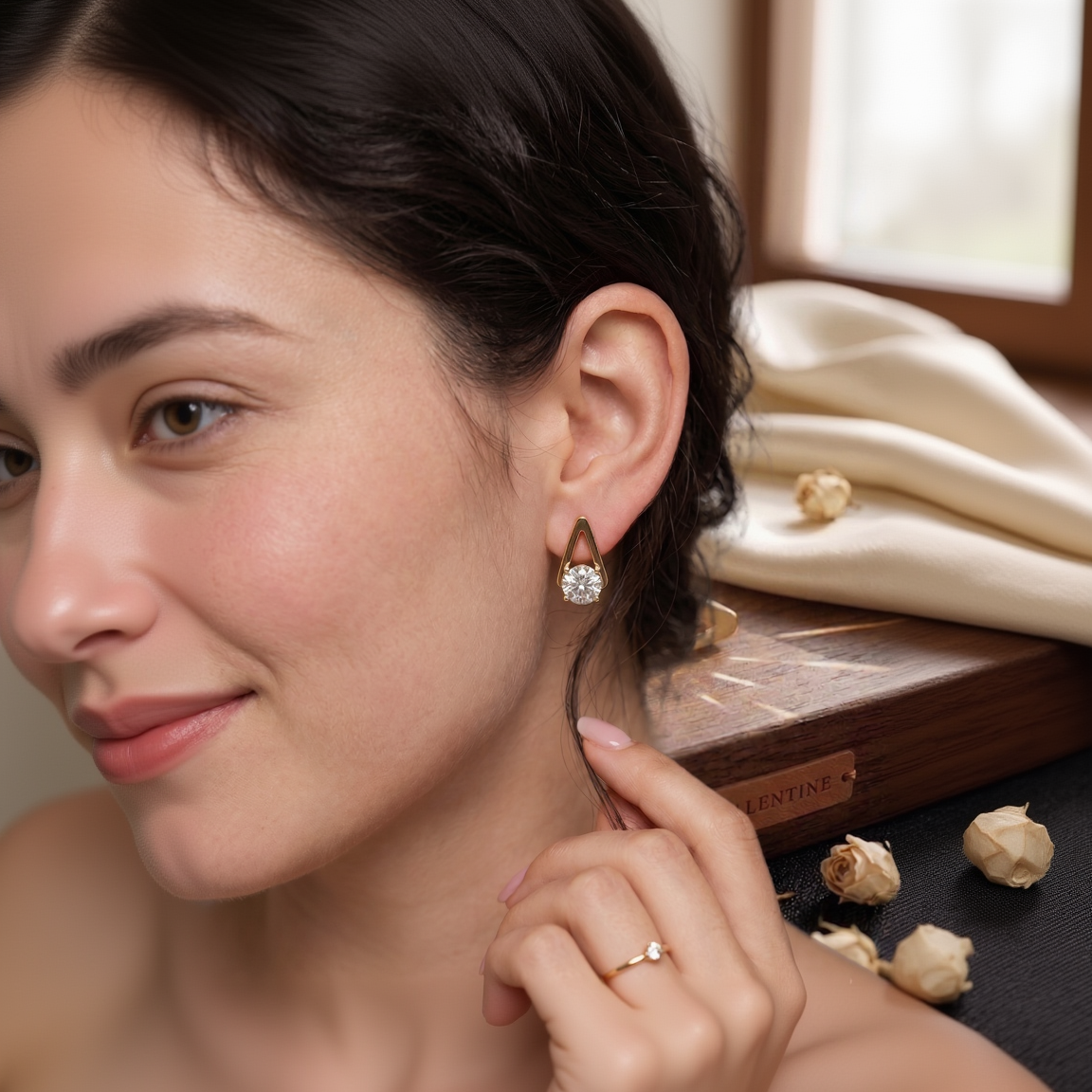 Gold-Plated Teardrop-Outline CZ Solitaire Stud Earrings | High-Brilliance Clear Stone