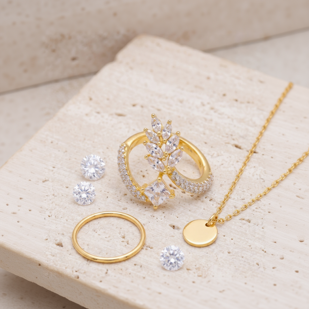 SwarnaSage Marquise and Princess Cut CZ Open-Frame Statement Stud Earring in Gold Plating