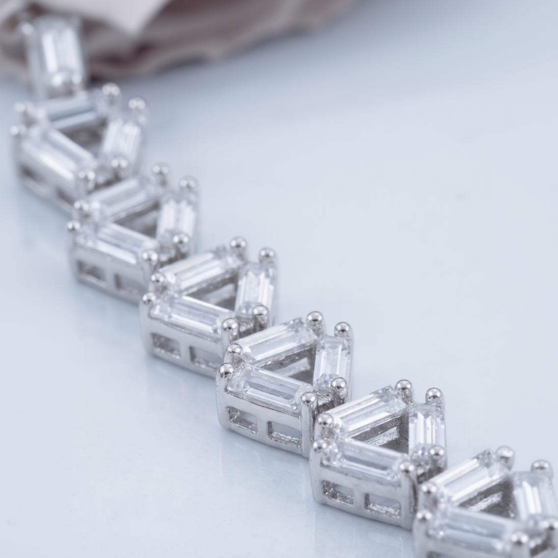 Lucent V' Geometric Link Statement Necklace and Drop Earrings Set in White Gold with Pear Drop Accent (Cubic Zirconia)