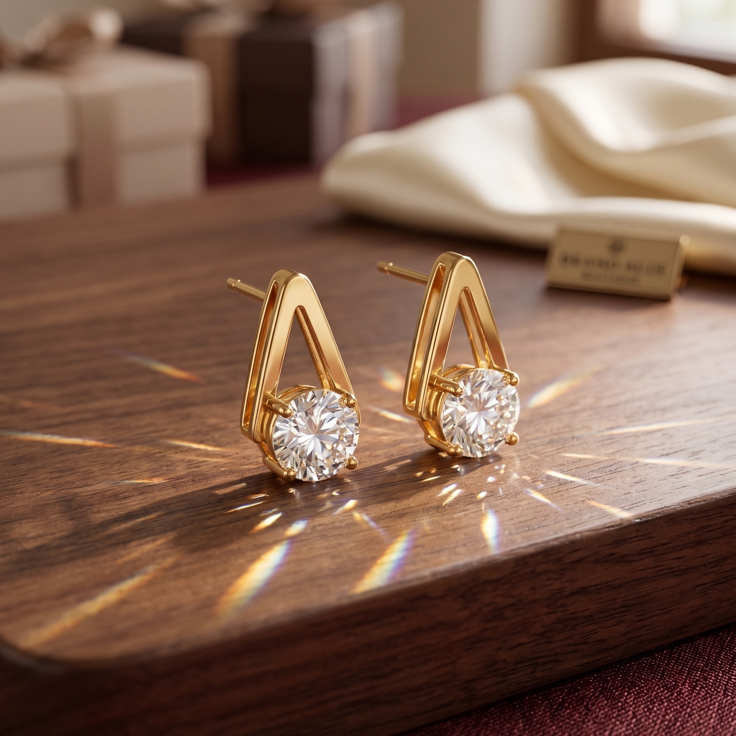Gold-Plated Teardrop-Outline CZ Solitaire Stud Earrings | High-Brilliance Clear Stone