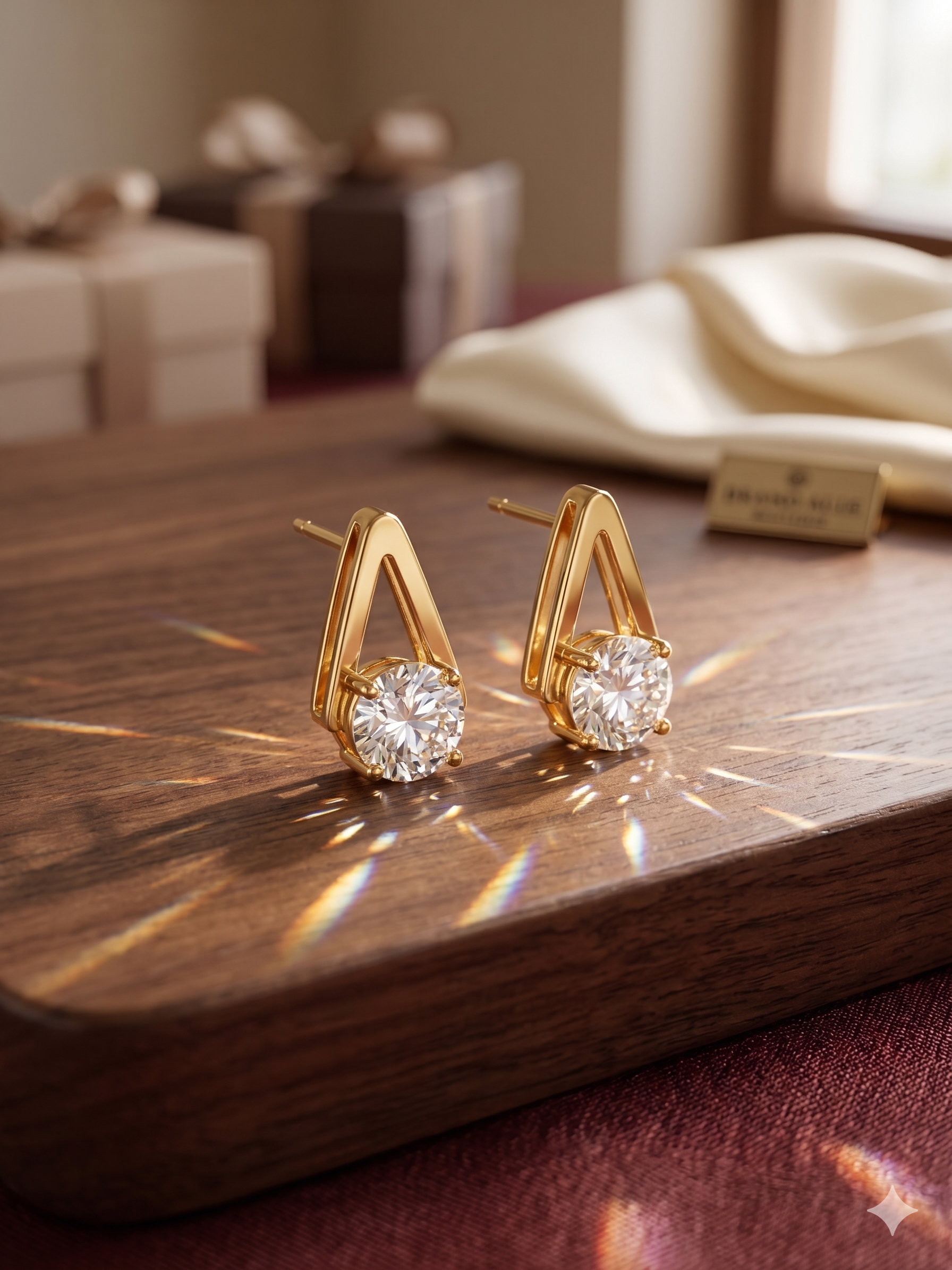 Gold-Plated Teardrop-Outline CZ Solitaire Stud Earrings | High-Brilliance Clear Stone