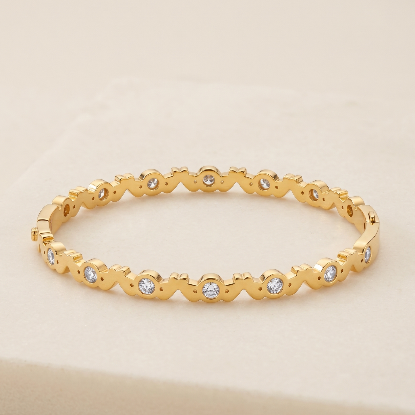 Modern Gold Plated Geometric Stone Bangle - Dainty Station Bracelet