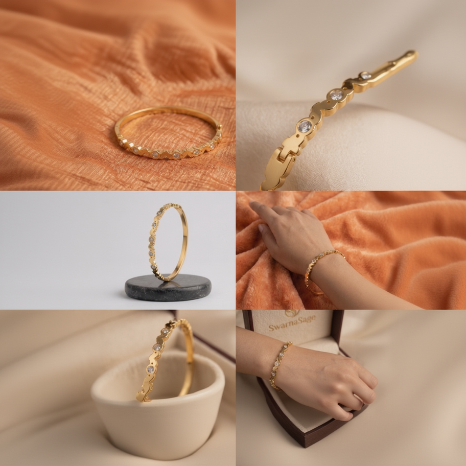 Modern Gold Plated Geometric Stone Bangle - Dainty Station Bracelet