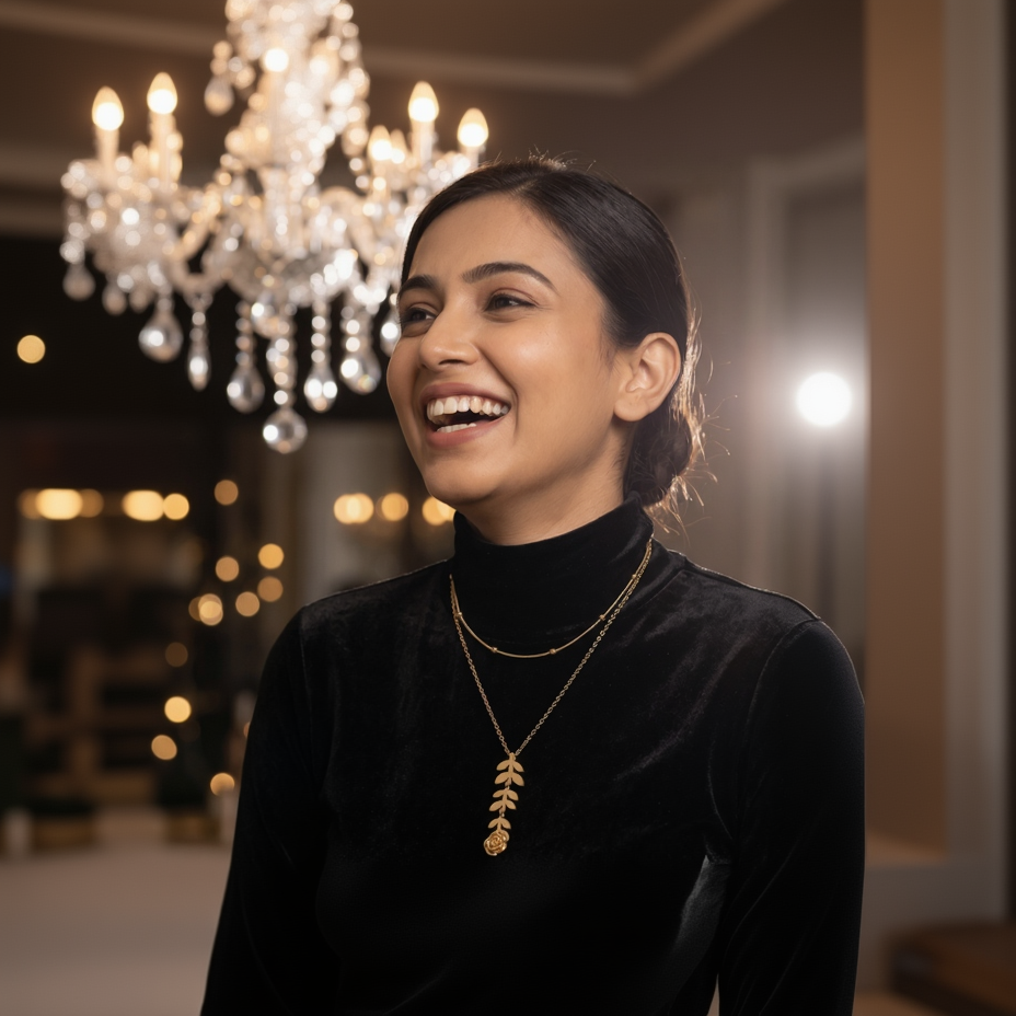 Dainty Layered Gold-Plated Botanical Necklace with Rose and Leaf Pendant Lariat