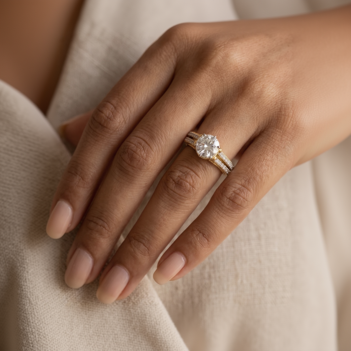 Moissanite Solitaire Ring in Yellow Gold colour