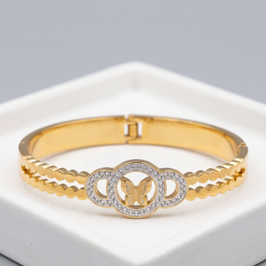Two-Tone Gold & Silver Pave Crystal Butterfly Hinge Bangle Bracelet - Butterfly Garden Collection