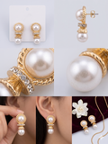 Elegant Double Pearl and Crystal Pavé Gold-Tone Statement Stud Earrings - Vintage-Inspired Luxury Drop Earrings