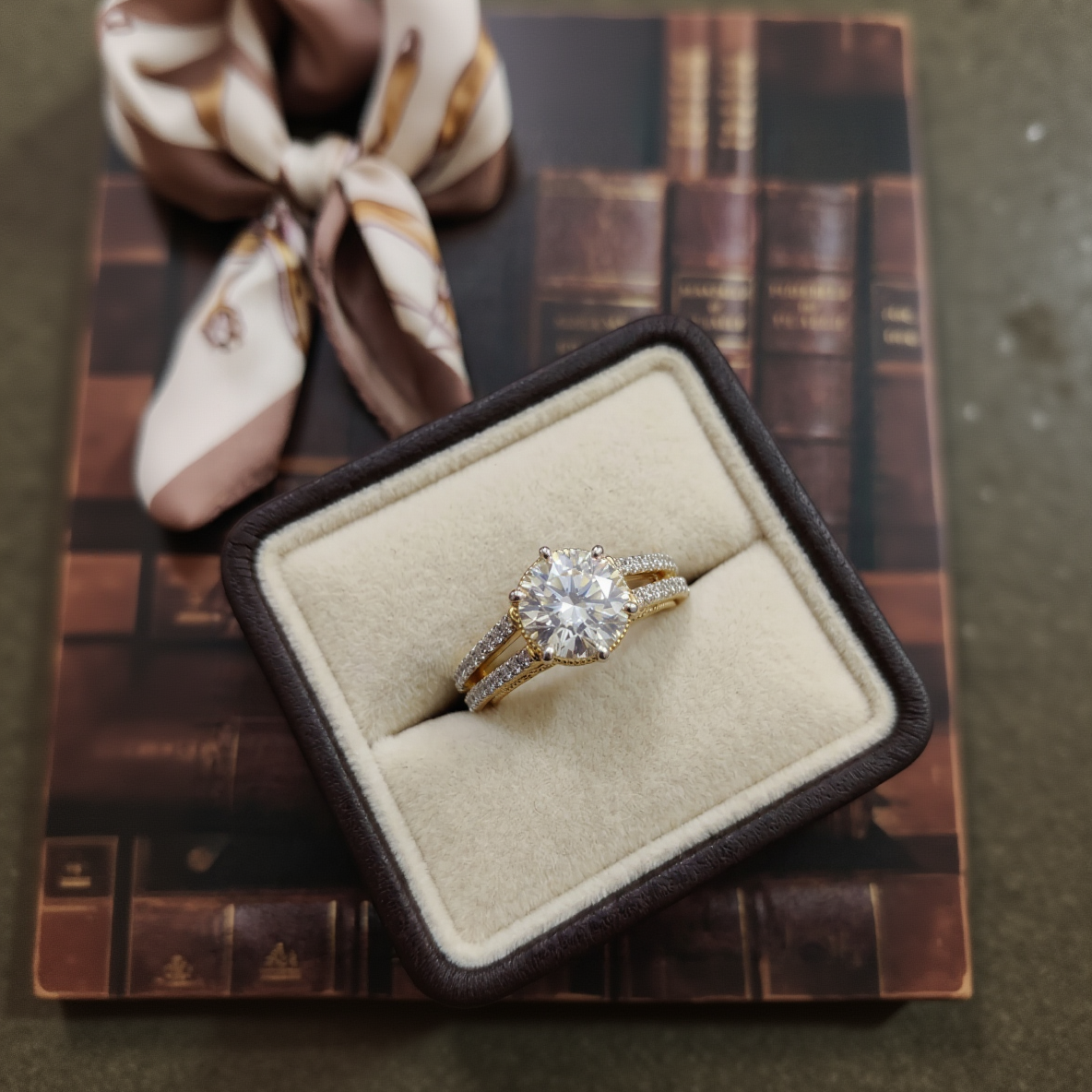 Moissanite Solitaire Ring in Yellow Gold colour