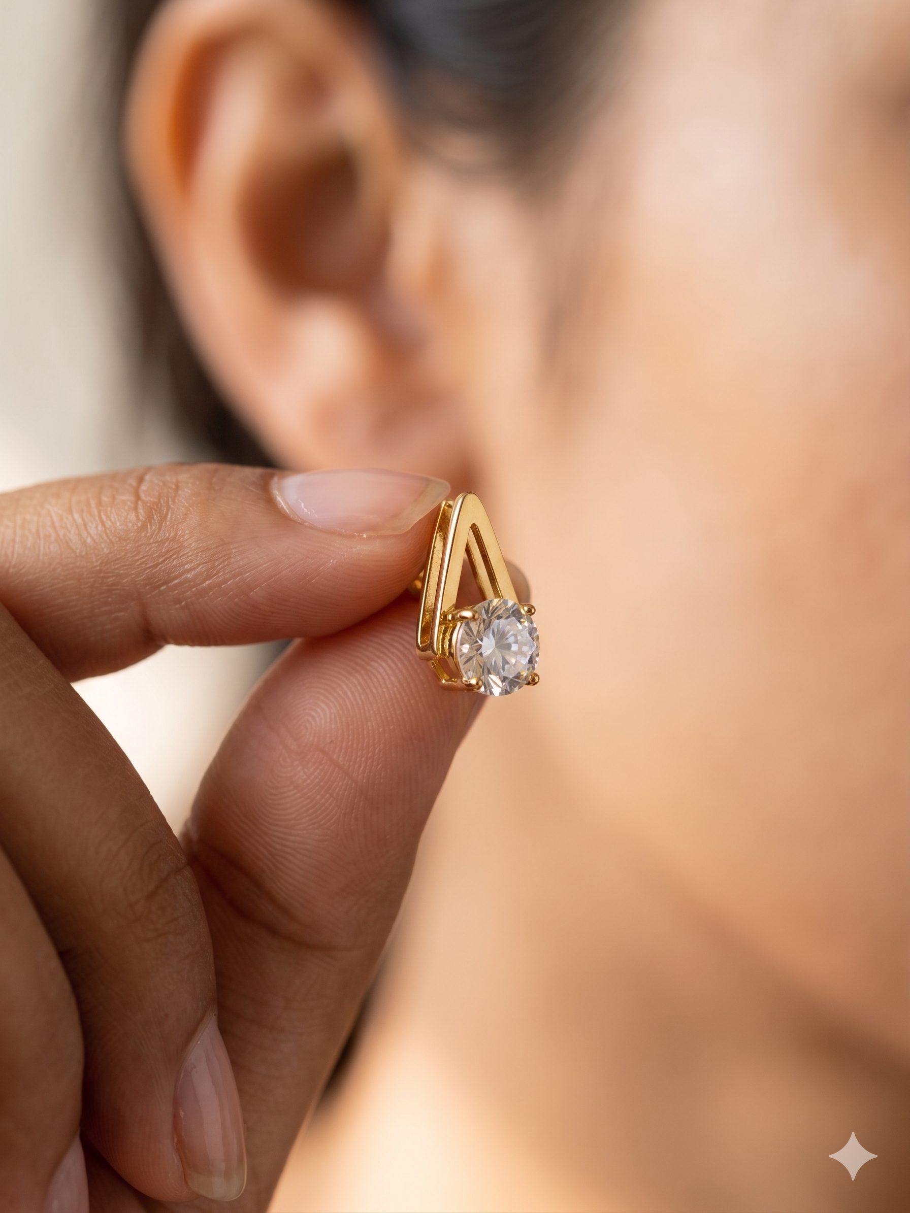 Gold-Plated Teardrop-Outline CZ Solitaire Stud Earrings | High-Brilliance Clear Stone