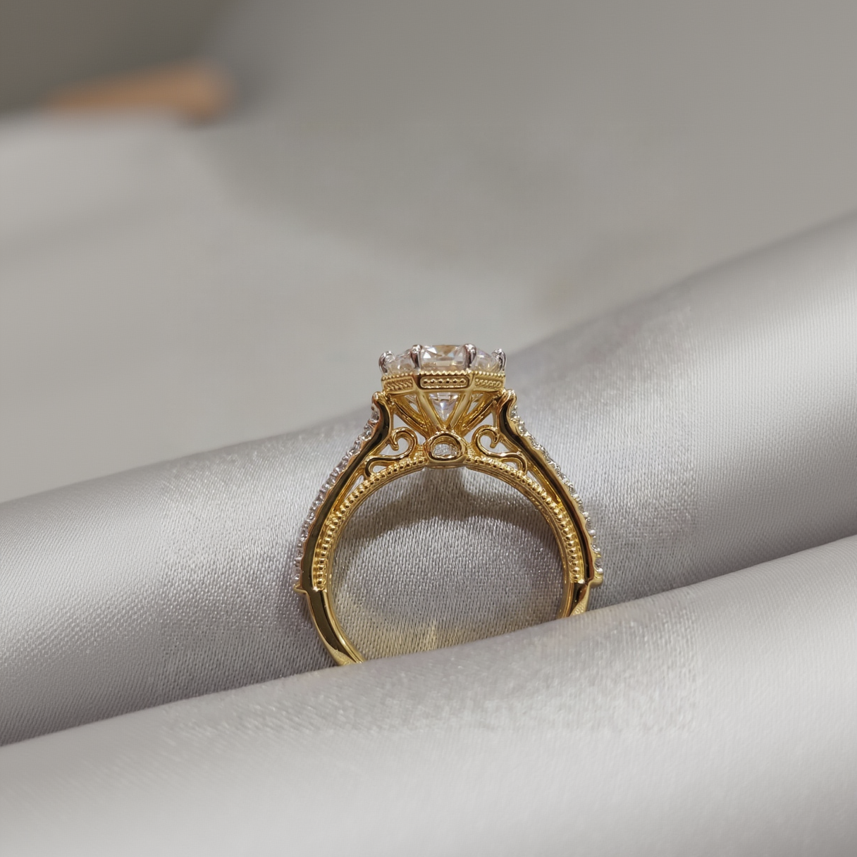 Moissanite Solitaire Ring in Yellow Gold colour