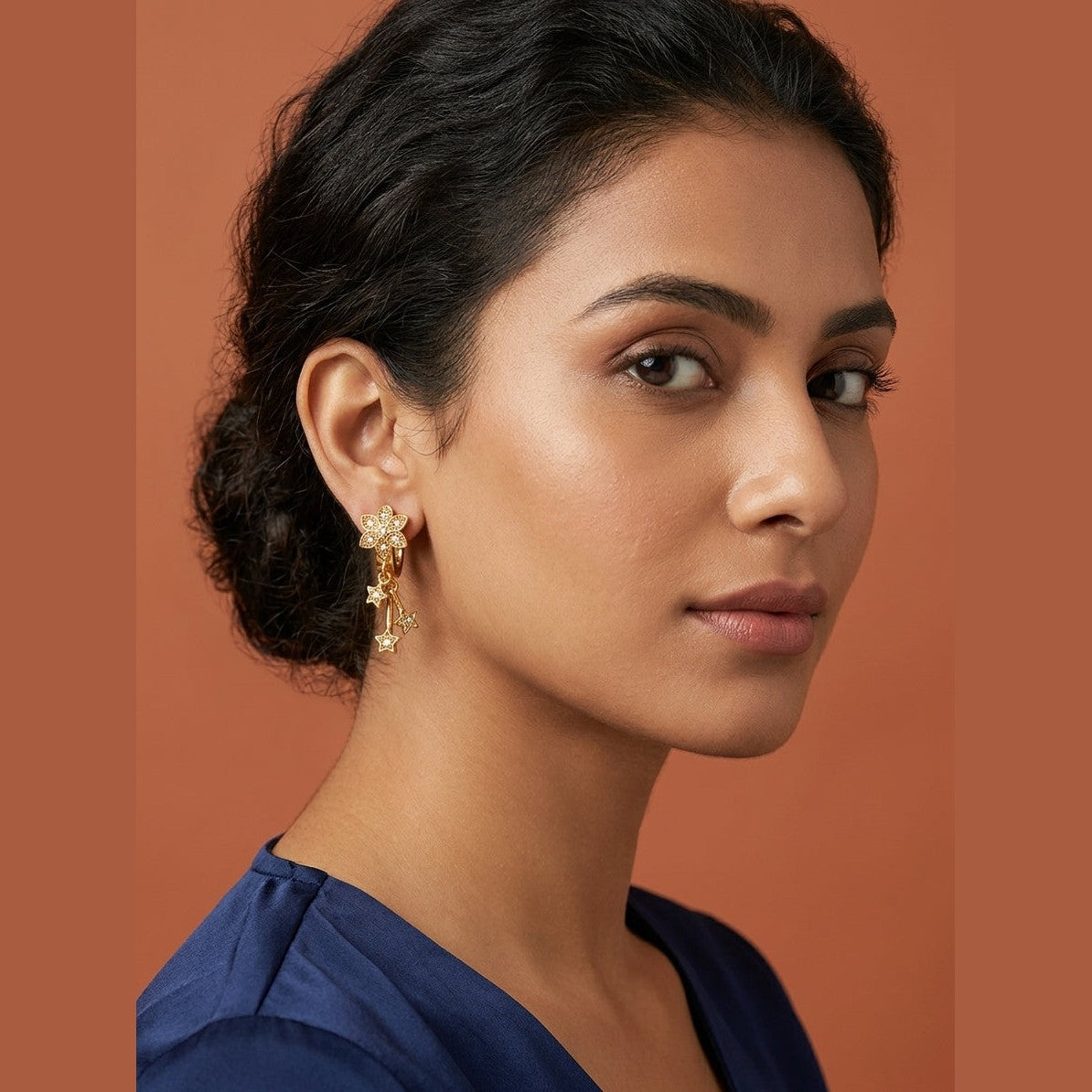 Celestial Bloom Gold-Plated Floral Drop Earrings