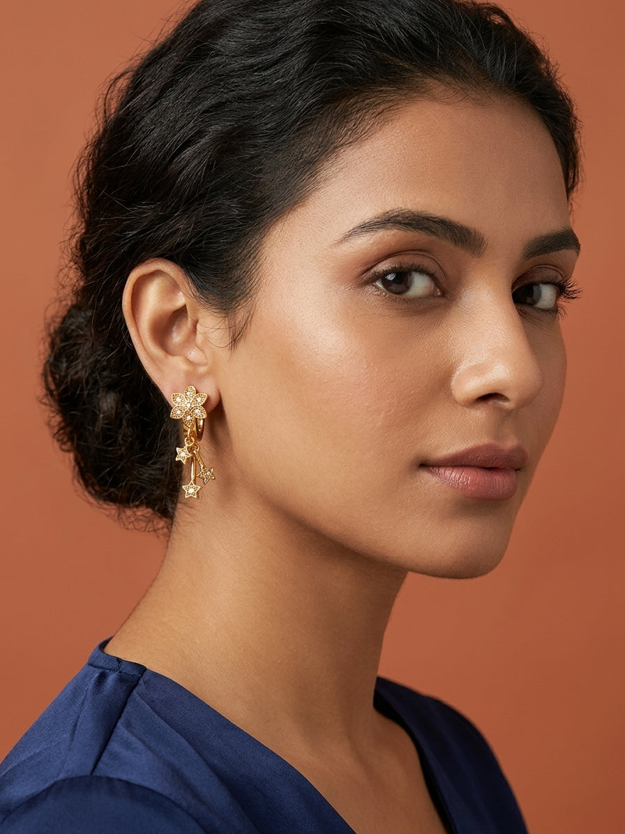 Celestial Bloom Gold-Plated Floral Drop Earrings