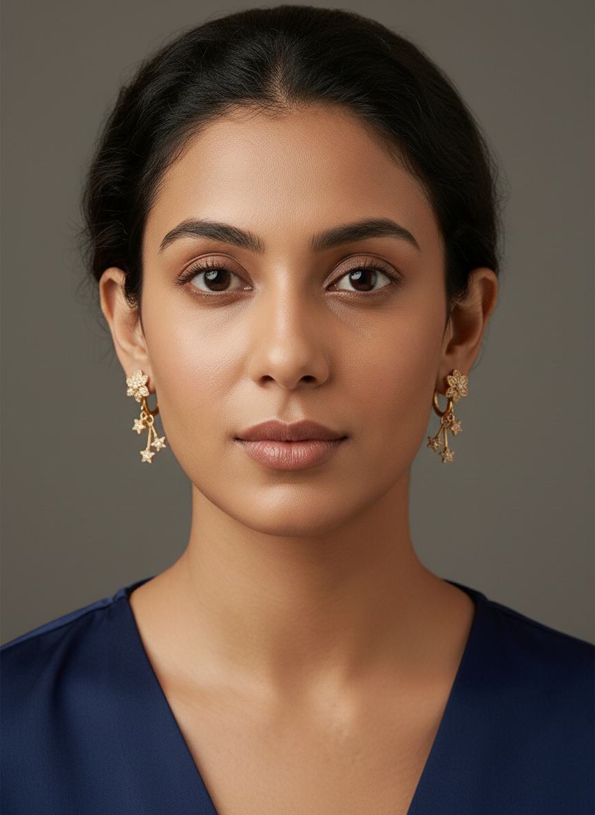 Celestial Bloom Gold-Plated Floral Drop Earrings