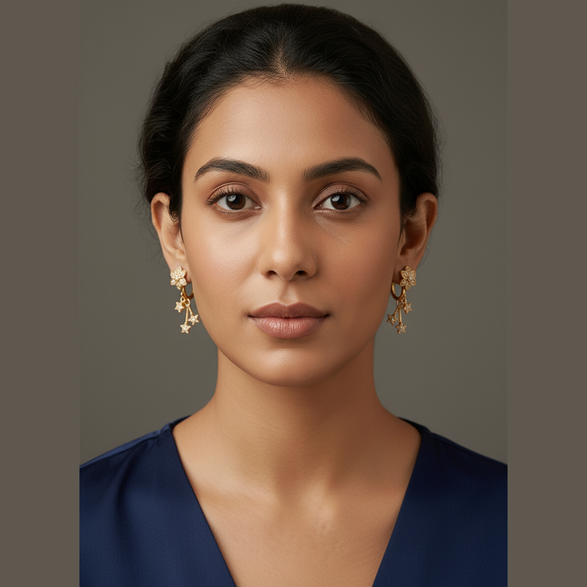 Celestial Bloom Gold-Plated Floral Drop Earrings