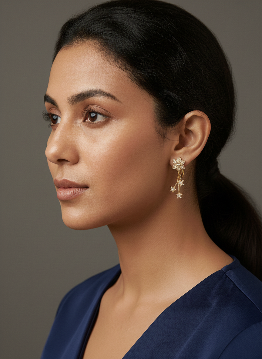 Celestial Bloom Gold-Plated Floral Drop Earrings