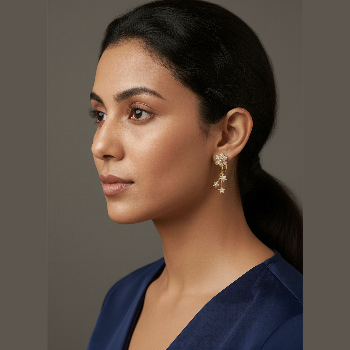 Celestial Bloom Gold-Plated Floral Drop Earrings