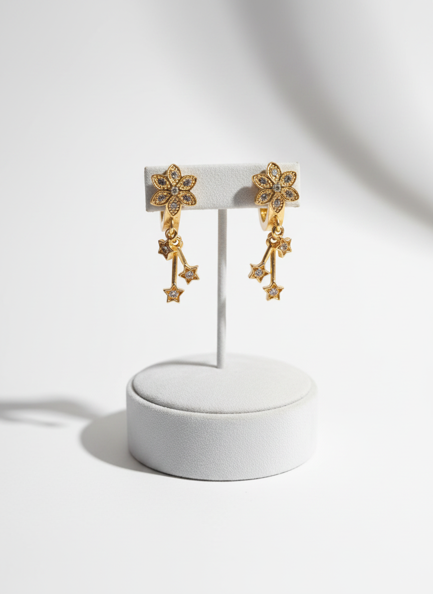 Celestial Bloom Gold-Plated Floral Drop Earrings