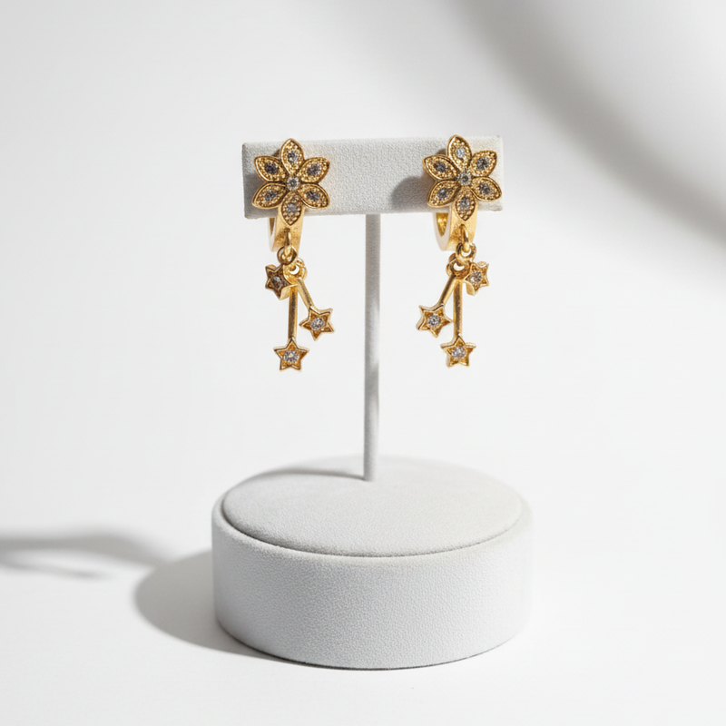 Celestial Bloom Gold-Plated Floral Drop Earrings
