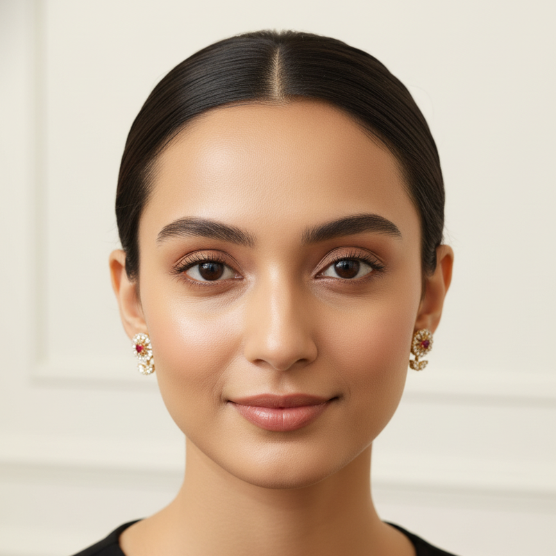 Elegant Floral Ruby & Diamond Stud Earrings