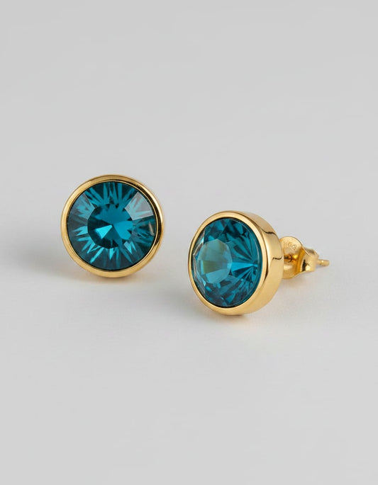 Teal Rivoli Bezel Stud Earrings