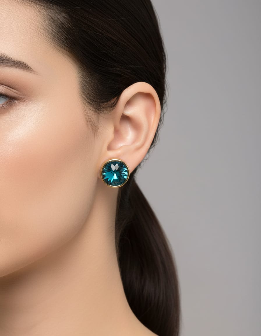 Teal Rivoli Bezel Stud Earrings