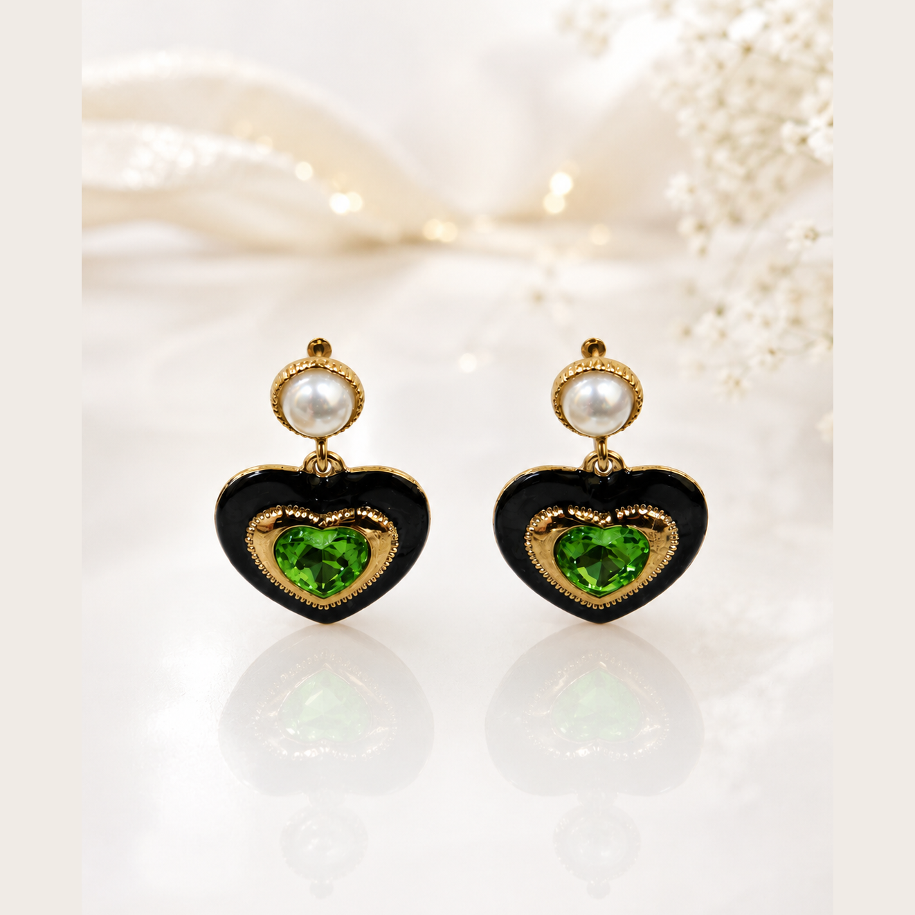 Emerald Heart Drop Earrings